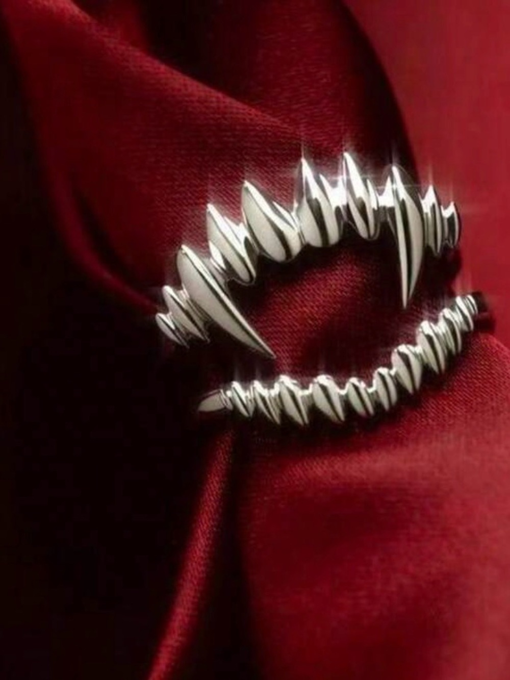 Silver Spike Fang Open Band Ring set- Women's Jewelry